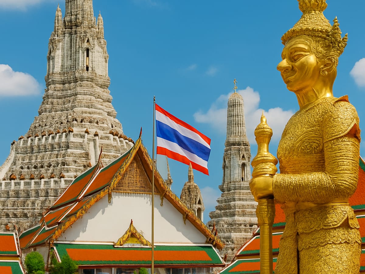 Temple thaïlandais et drapeau de la Thaïlande